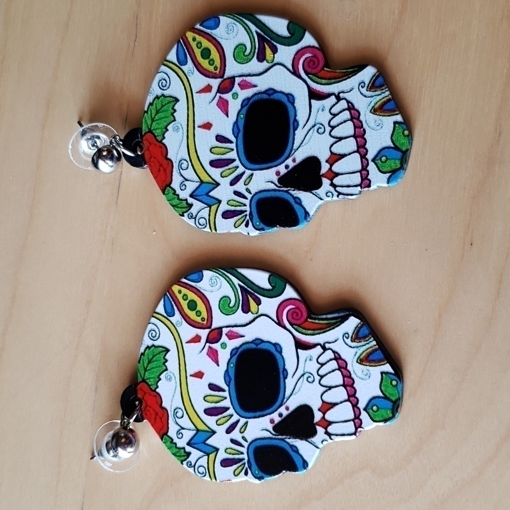 Earrings Halloween Multicolored Sugar Skull Earrings NWOT